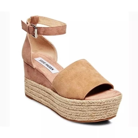 Steve Madden Apollo Suede Leather Espadrille Platform Sandals Gold Tan Boho 9M - Picture 1 of 11